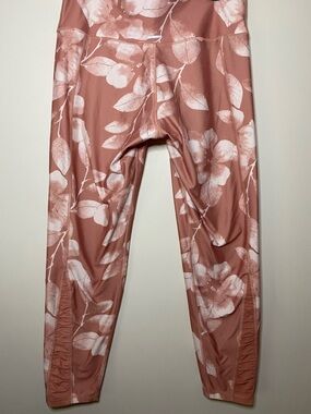 Aerie leggings Chill Play Move floral mesh ruched side leg pink cream XL NWOT